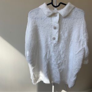 H&M white fur short sleeve polo sweater, festive